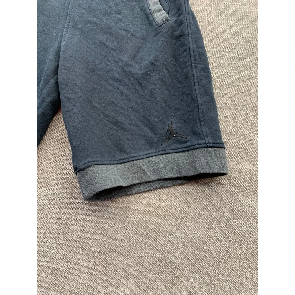 Air Jordan Sweat Shorts Mens‎ M Navy Blue Fleece Lined Ribbed Hem Elastic Waist